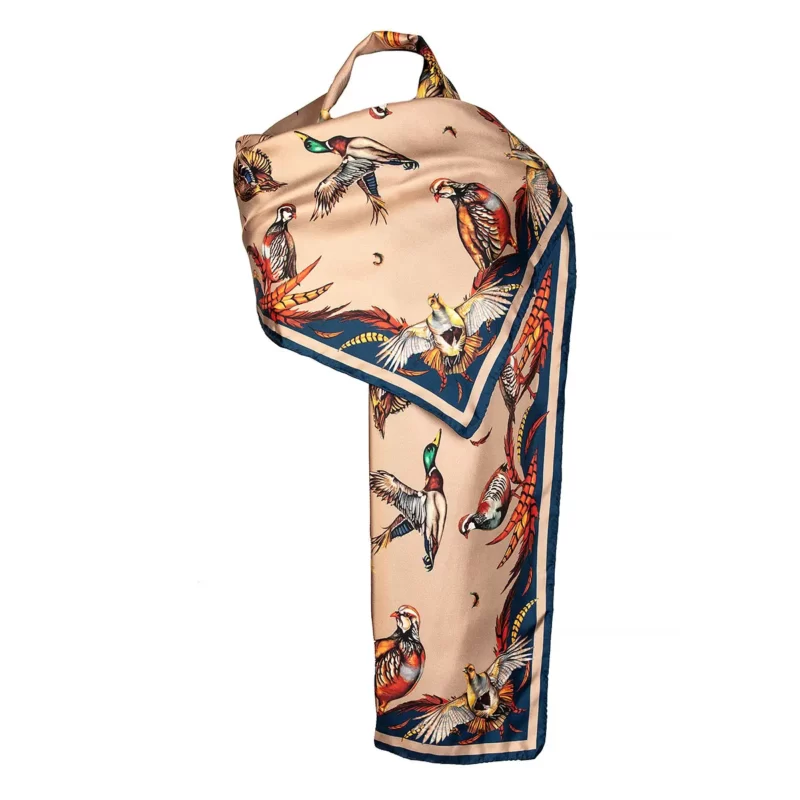 Clare Haggas Best in Show Classic Silk Scarf in Toffee and Navy