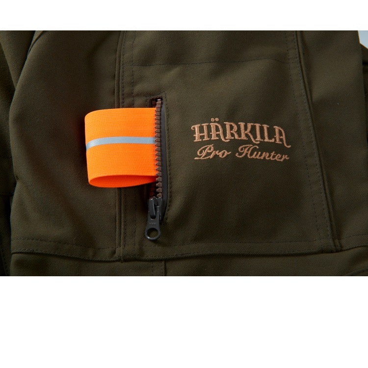 Harkila Pro Hunter Endure Jacket in WIllow Green arm pocket with safety orange nylon