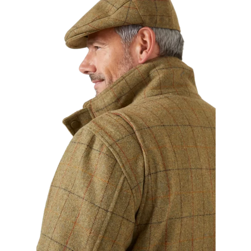 Alan Paine Combrook Tweed Mens Flat Cap in Elm with combrook coat rear