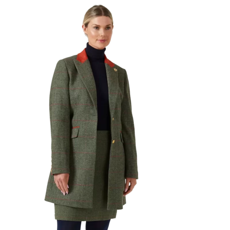 Alan Paine Ladies Combrook Tweed Mid Length Thigh Coat in Heath with skirt
