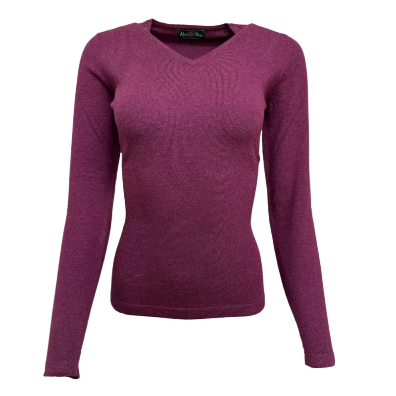 Alan Paine Ladies V Neck Pullover in Wine Front