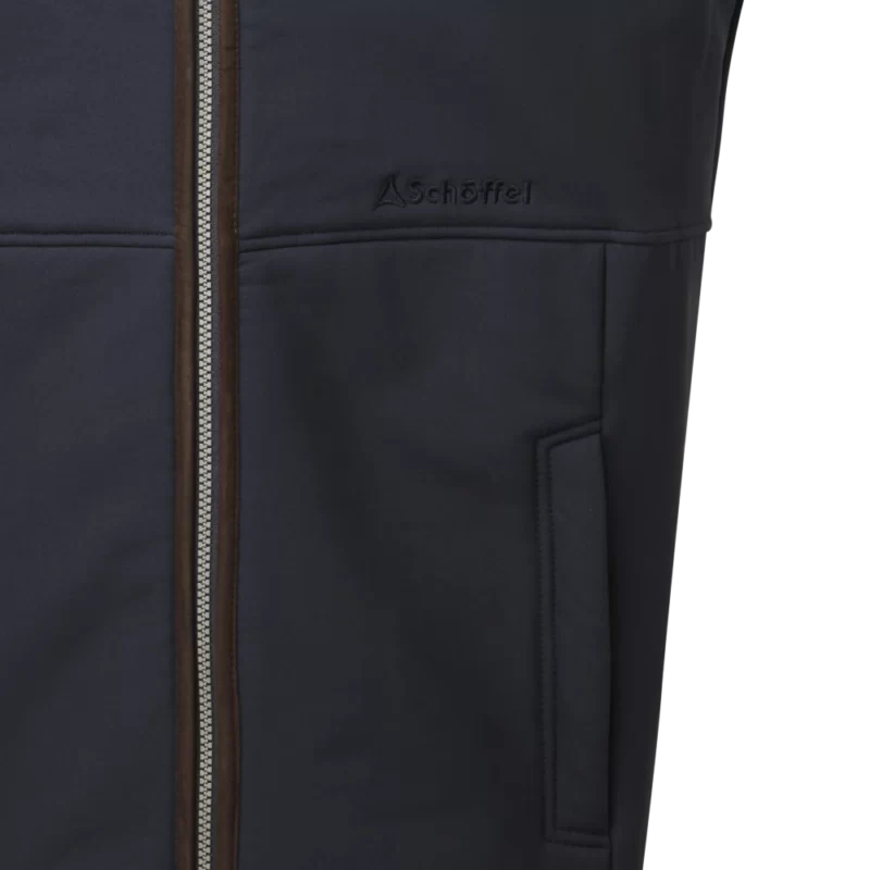 Schoffel Belton Gilet in Navy branding and side pocket close up