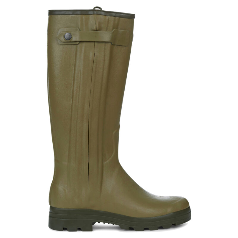 Le Chameau Mens Chasseur Leather Lined Wellington Boot in Vert Vierzon Side
